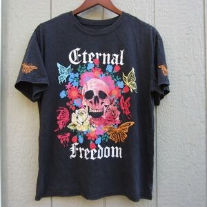 Orange Kiss t-shirt unisex M skull flowers colorful Halloween y2k streetwear com